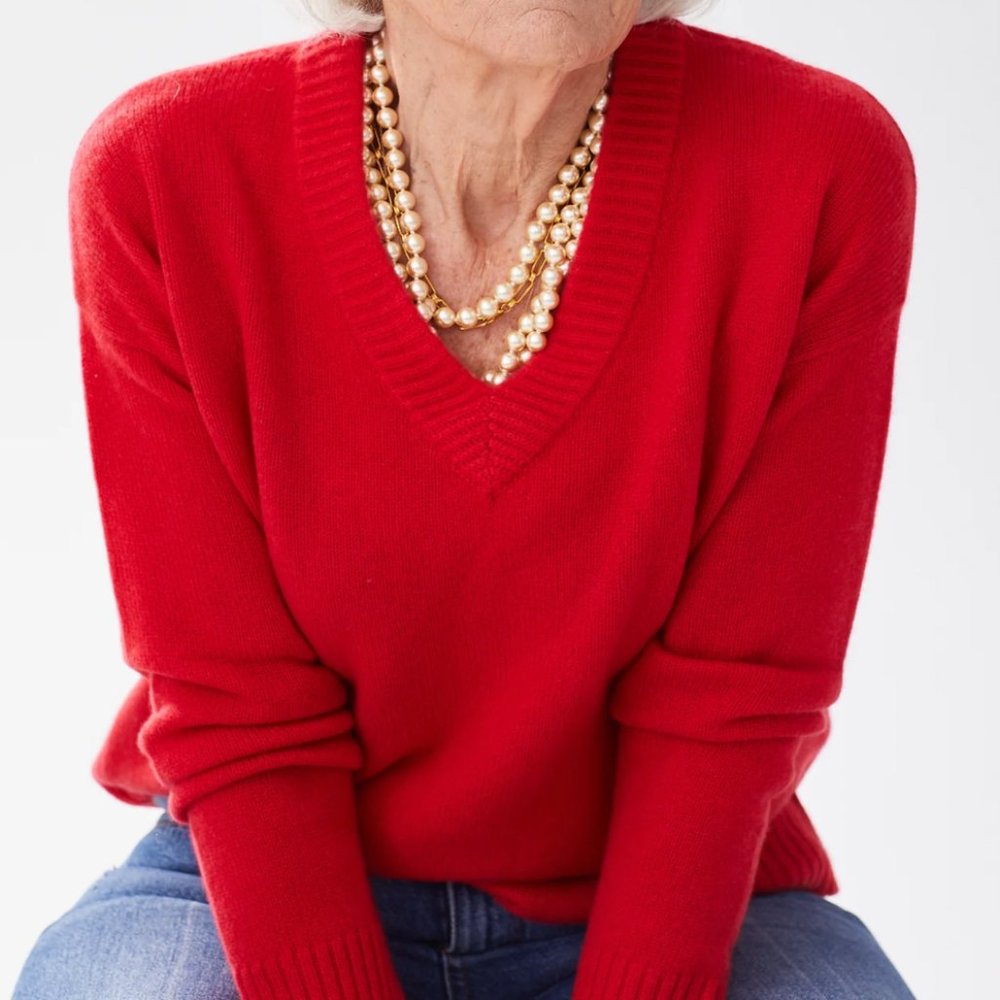 Alice Walk Cashmere V Neck Red Sweater SMALL